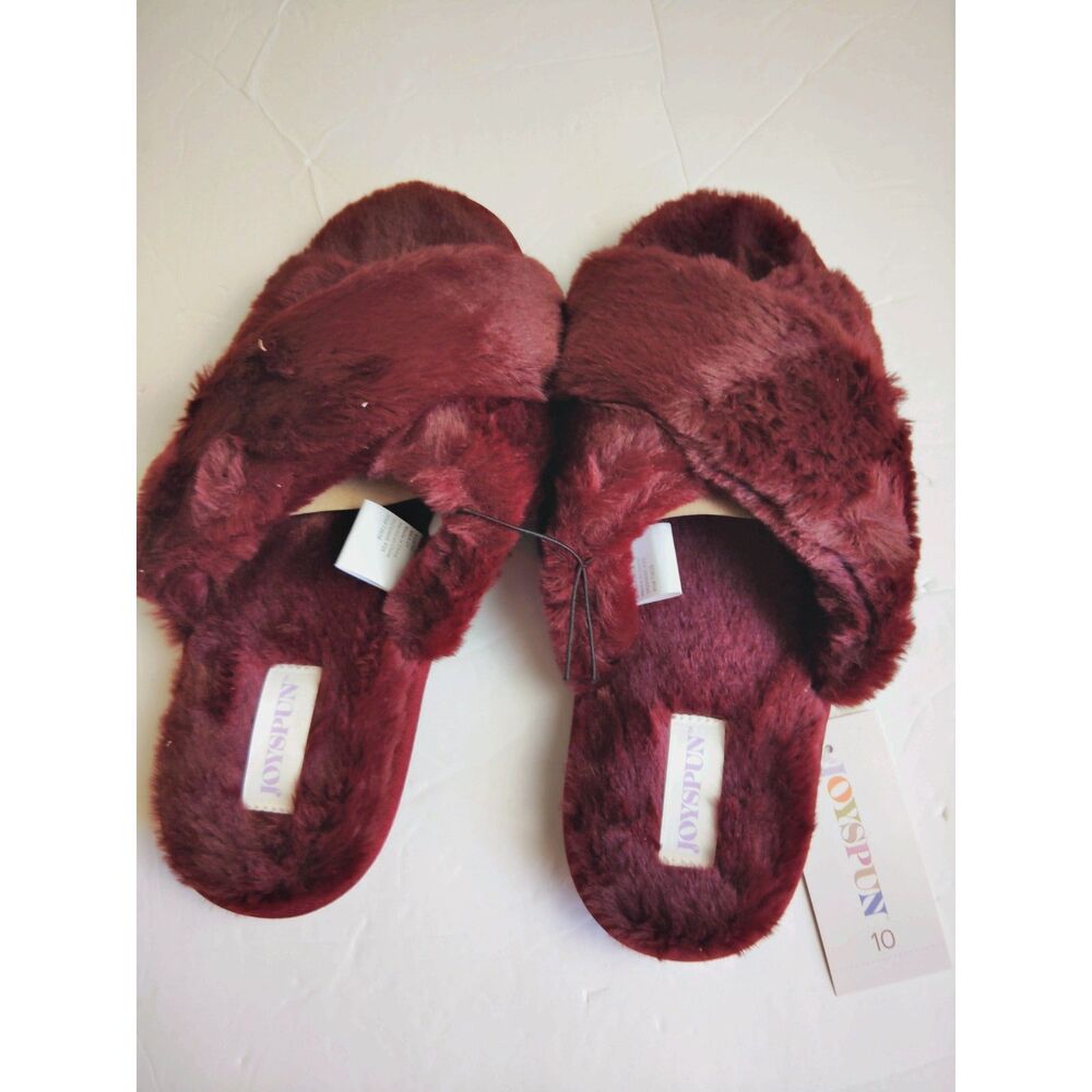 Cozy Women's Faux Fur Red Wine X-Band Indoor Slippers Size 10